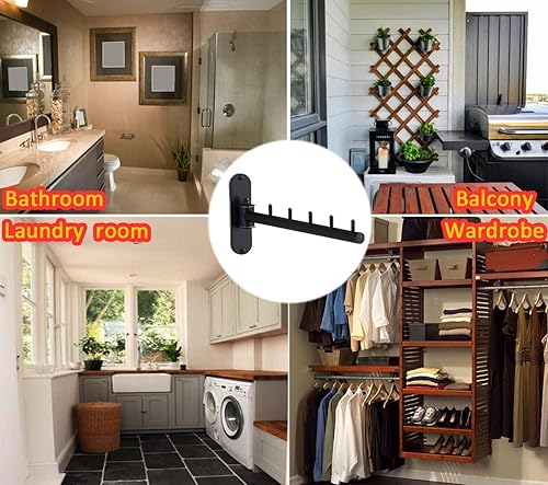 Miniatura 8 de Percha de ropa con brazo oscilante, plegable para colgar en la pared, para lavandería, ahorro de espacio, ganchos para ropa para tendedero, gancho