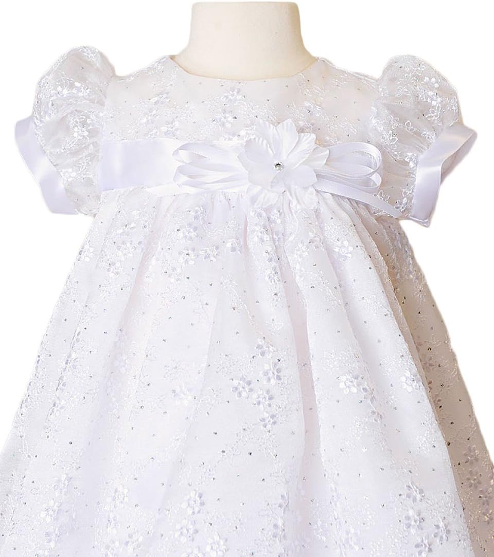 Jada Glittery Floral Organza Special Occasion Christening Gown - White or Pink