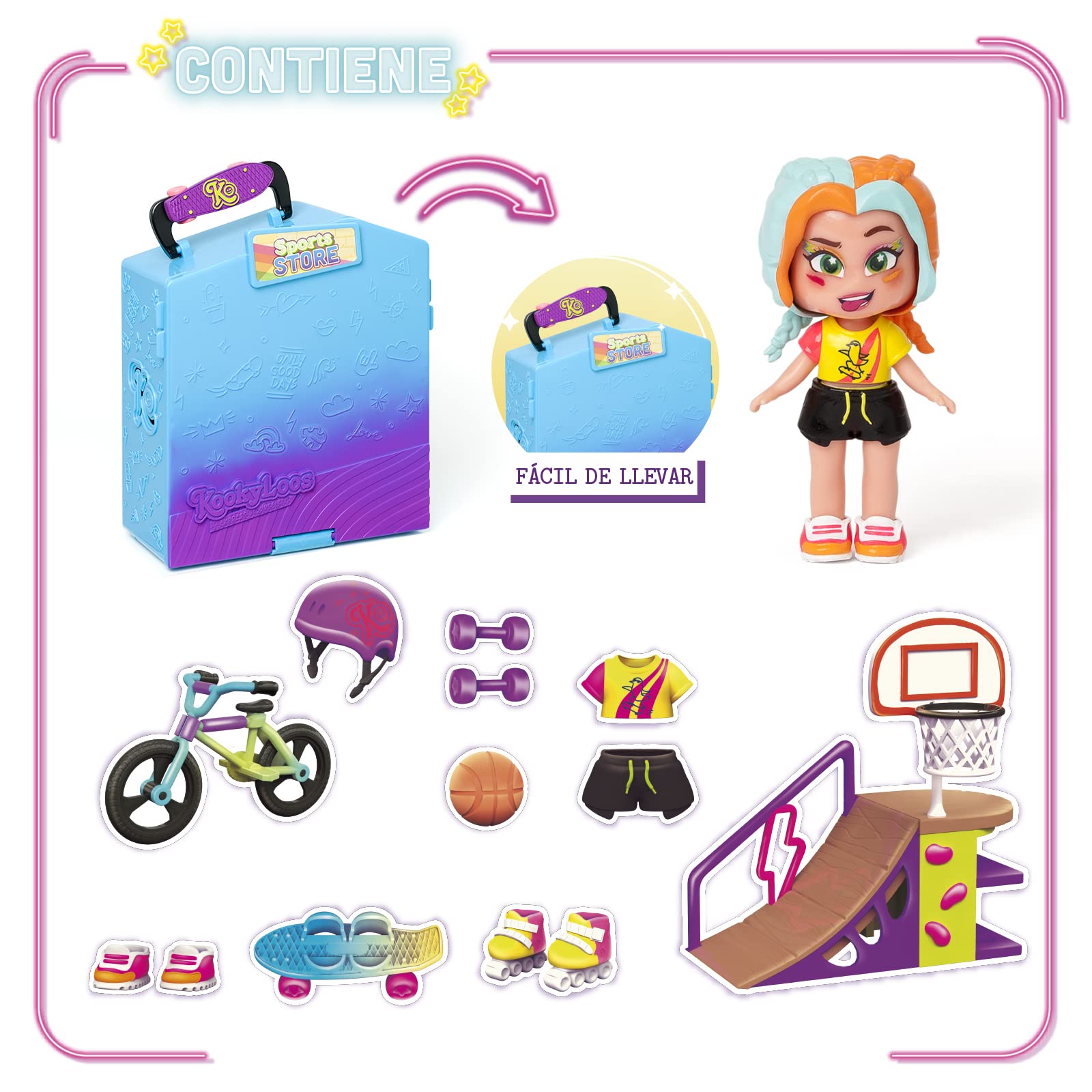 KOOKYLOOS Lizzie's Pop Up Sport Shop sklep z akcesoriami, ekskluzywną lalką z 3 zabawnymi wyrazami twarzy, 2 ekskluzywnymi zwierzętami