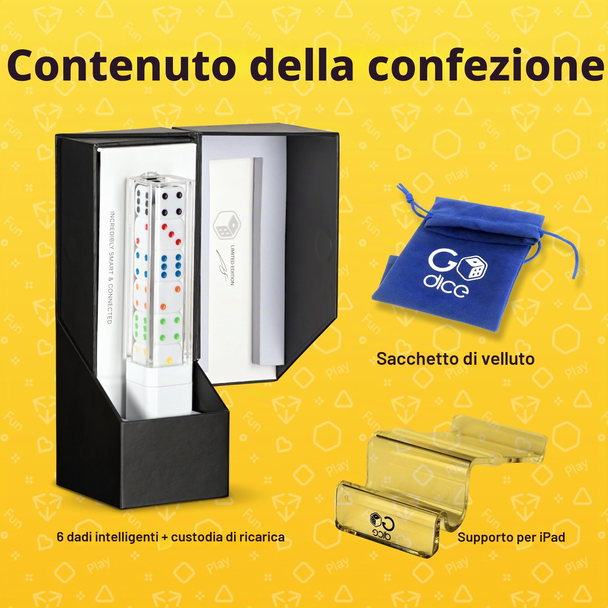 GoDice Full Pack - 6 dadi intelligenti connessi. Porta i migliori giochi di dadi di tutti i tempi al 21 ° secolo. Giochi educativi, divertenti e innovativi per familiari, amici, App gratuita.