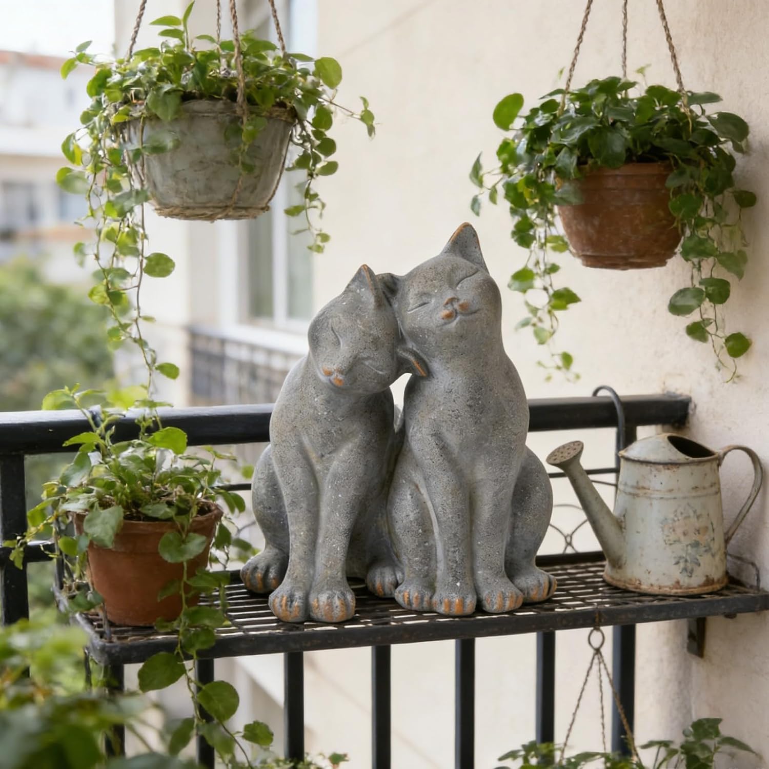 Cat Garden Statues Outdoor Cat-Figurines - Garden Decorations 8.5 x 8 x 10.5 in Resin Kitten Couple Sculpture Cats Statue for Farmhouse Outside Backyard Lawn Gift for Kitten Lovers Newman House Studio
