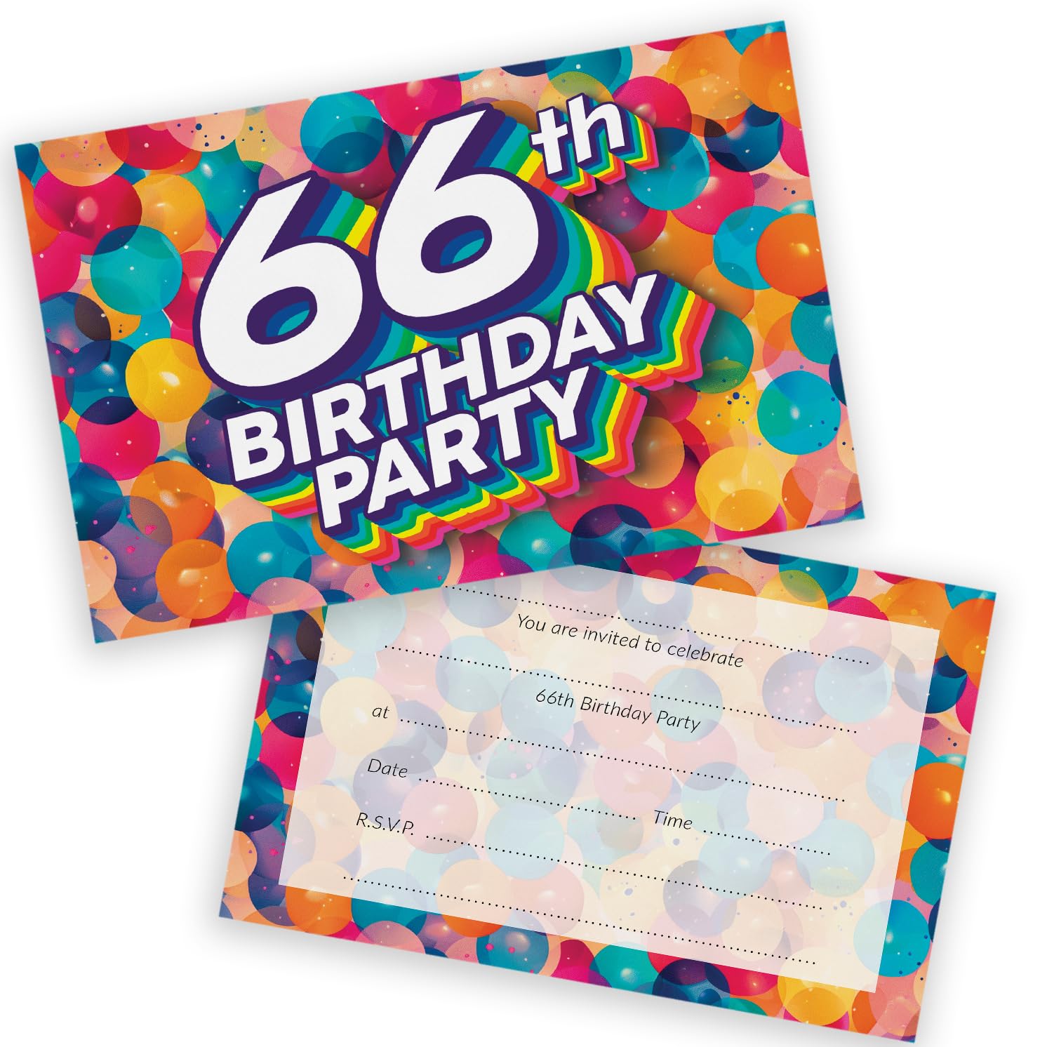 66th Birthday Party Invitations Men Women - Rainbow Balloons 20 Pack - Adults Birthday Invitations for Friends Family A6 Bday Party Invites Invitation Cards with Folding Envelopes