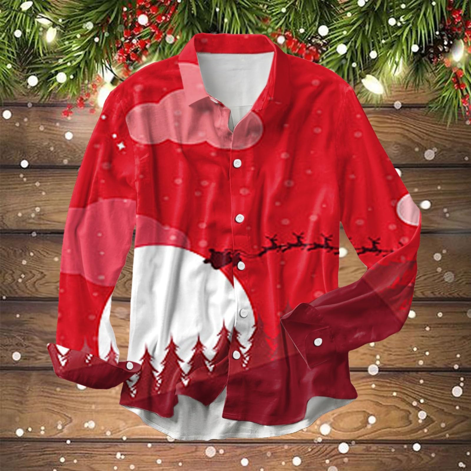 Camicia Uomo Natalizia, Camicia Elegante Uomo Maglietta Manica Lunga Vintage Per Il Tempo Libero T Shirt Con Risvolti Divertente Stampa Digitale 3d Vestiti Per Matrimoni Party