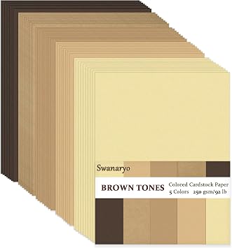 Brown Card A4, 100 Sheets 5 Colours Brown Coloured Card 92lb/250gsm for DIY Crafting Scrapbook Decoration