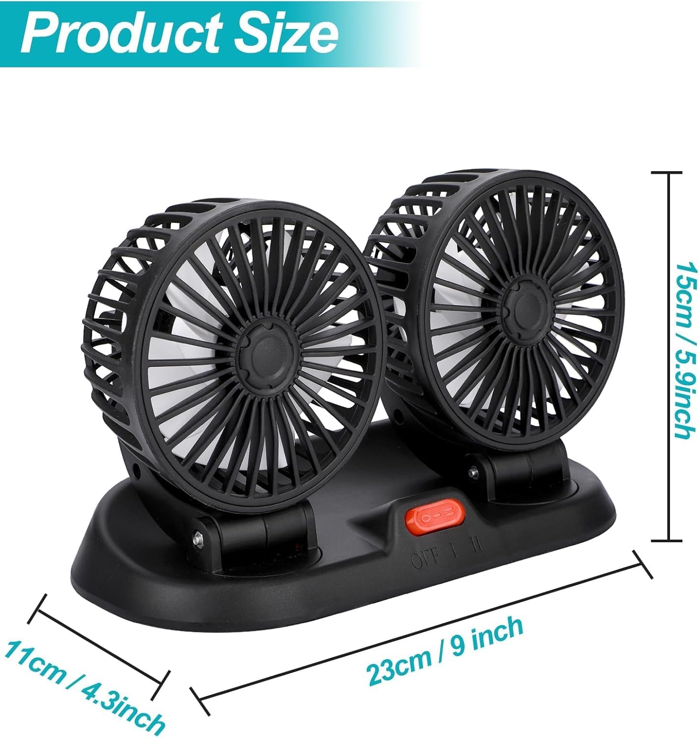 Ventilateur Double Têtes - Rotation à 360° - 12V USB Ventilateurs de Refroidissement Avec 2 Vitesses - Pour tableau, Bureau de bord - Mini Portable Ventilateuren de table - Ventouse (5v)