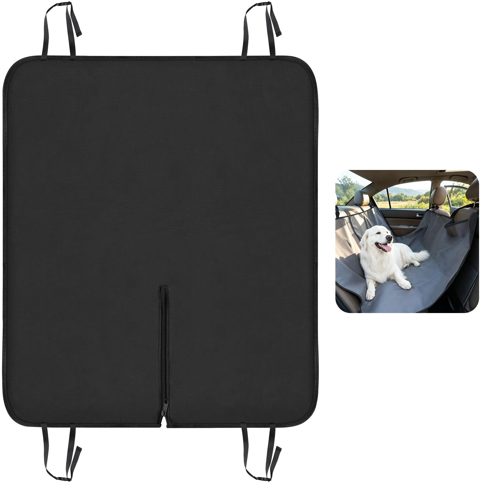 Funda Coche Perro Impermeable, Cubierta Asiento Trasero Mascotas, Protector de Tapicería Antiarañazos, Tela Oxford Negra 137x147cm Universa
