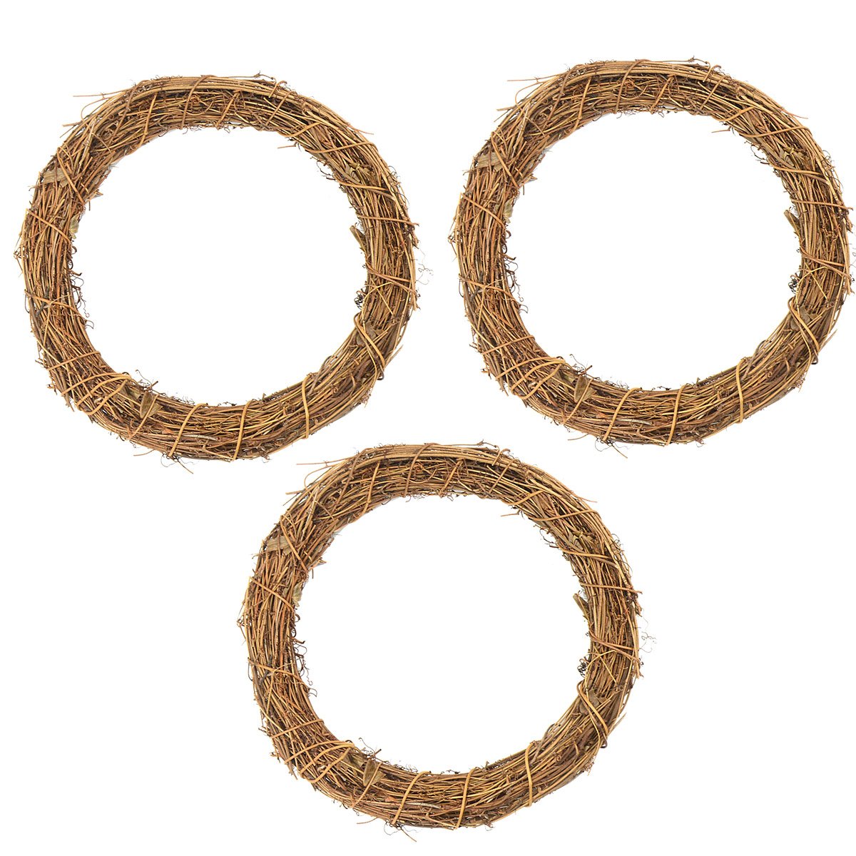 Gardeningwill Natural 3Pcs Dried 30Cm Round Rattan Handmade Garland Wreath Xmas Wedding Home Garden Decor
