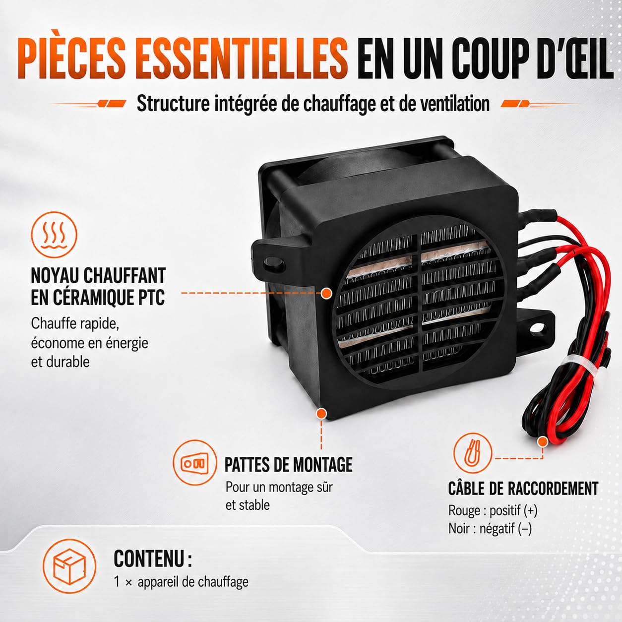 Réchauffeur d’Air PTC, 220 V 300 W Élément Chauffant Céramique avec Ventilateur, Module Chauffant Électrique à Température Constante Thermostat pour Humidificateur, Climatiseur, Appareils Électriques
