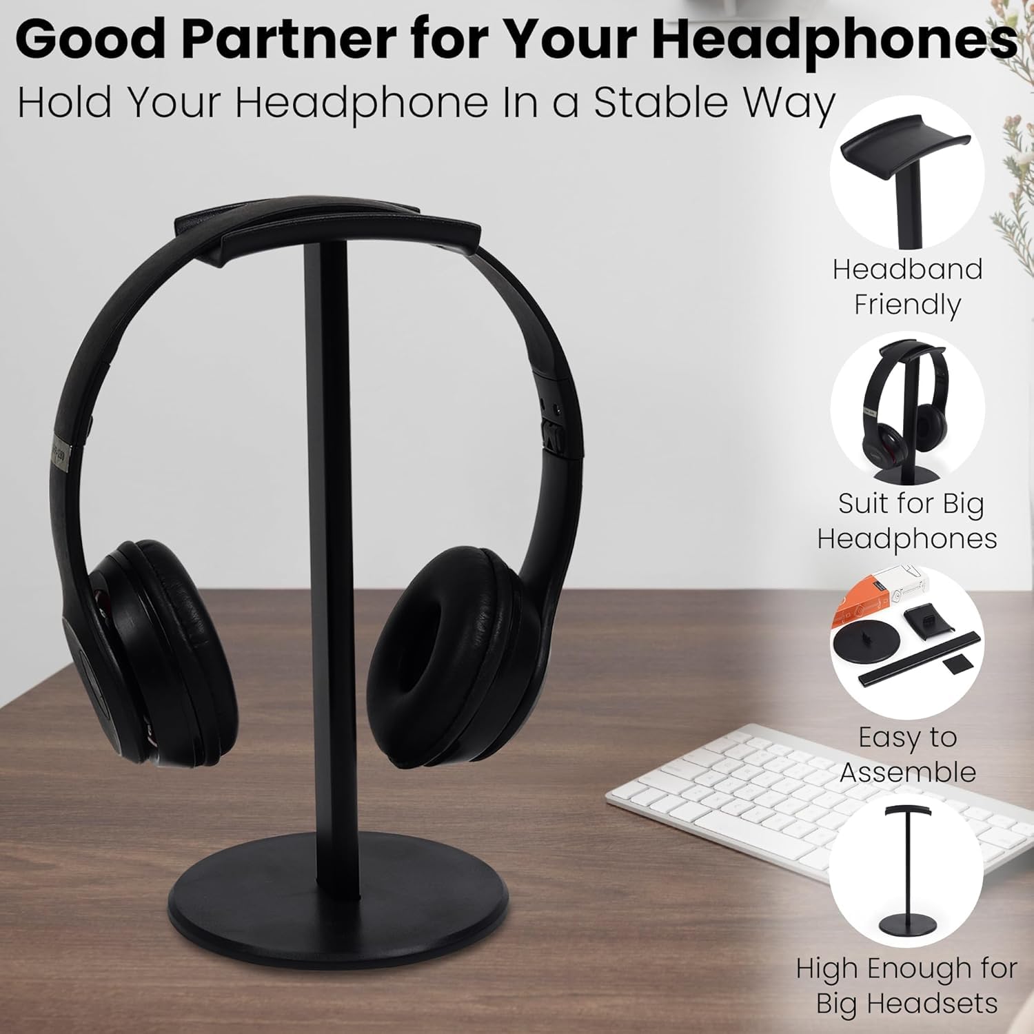 GadgetBite Supporto per cuffie da tavolo, scrivania, in alluminio, supporto per cuffie da gioco, per tavolo, base solida, organizer per accessori per PC, ufficio, casa, cuffie da gioco, nero