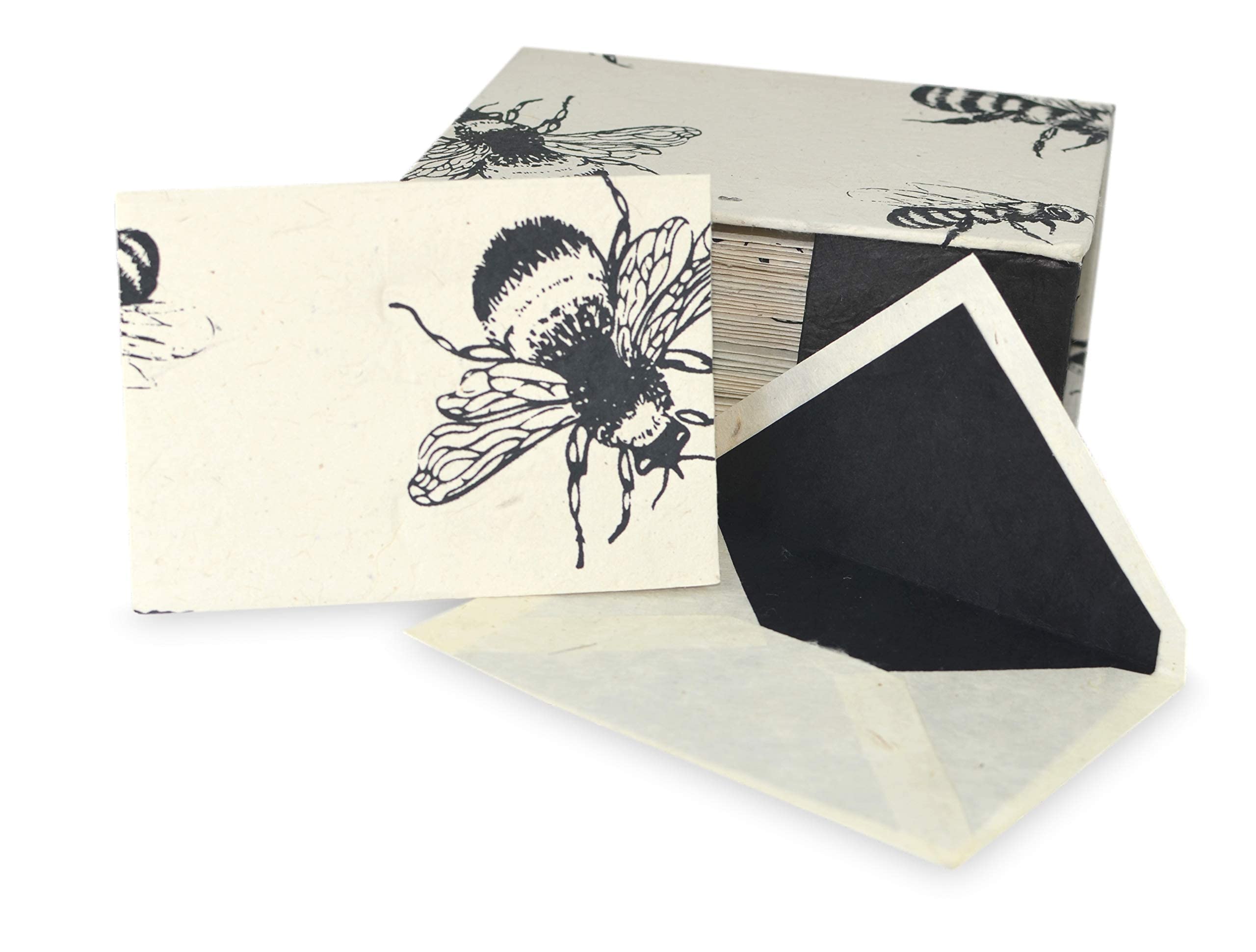 Kathmandu Valley Co. Nepali Cherish Greeting Card & Envelope Deluxe Box Set with Handmade Lokta Paper from Nepal, 25 Cards (Bees)