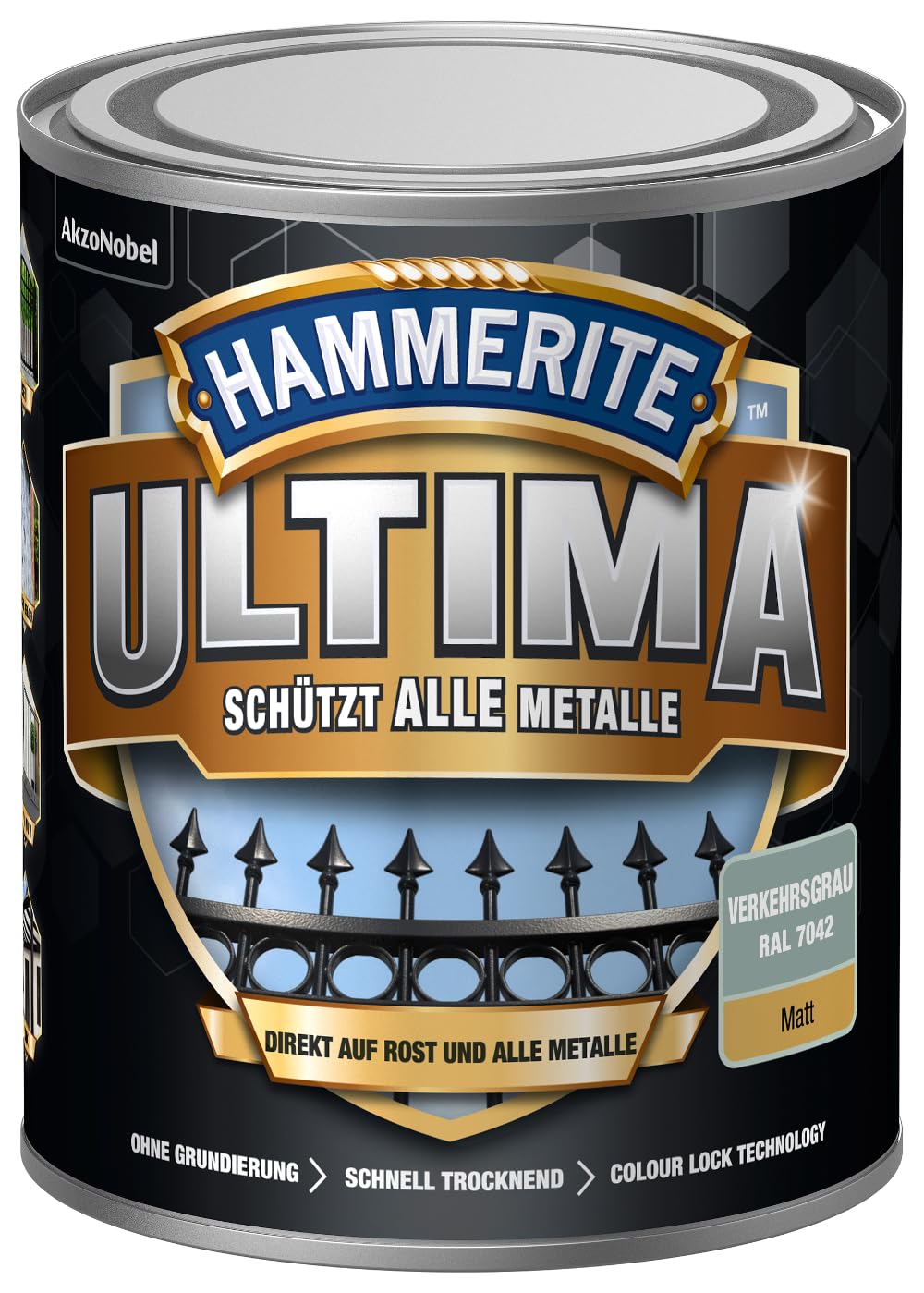 Hammerite Ultima Mate Barniz protector metálico gris tráfico RAL7042 750 ml