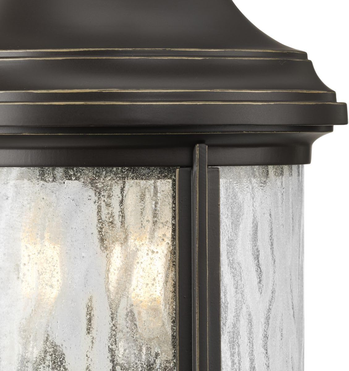 Progress Lighting Ashmore Collection 3-Light Water Seeded Glass New Traditional Outdoor Medium Wall Lantern Light Antique Bronze