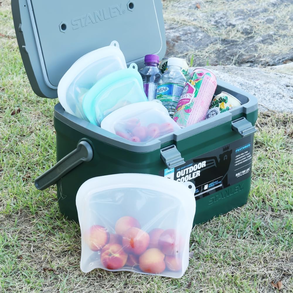 Cucinity Premium Silicone Reusable Zipper Bag, Food Storage Bags, BPA Free, Leakproof, Dishwasher & Microwave Safe, Eco-Friendly Zip Bags for Meal Prep, Freezer, Mint, 3-Pack (68oz, 41oz, 20oz)