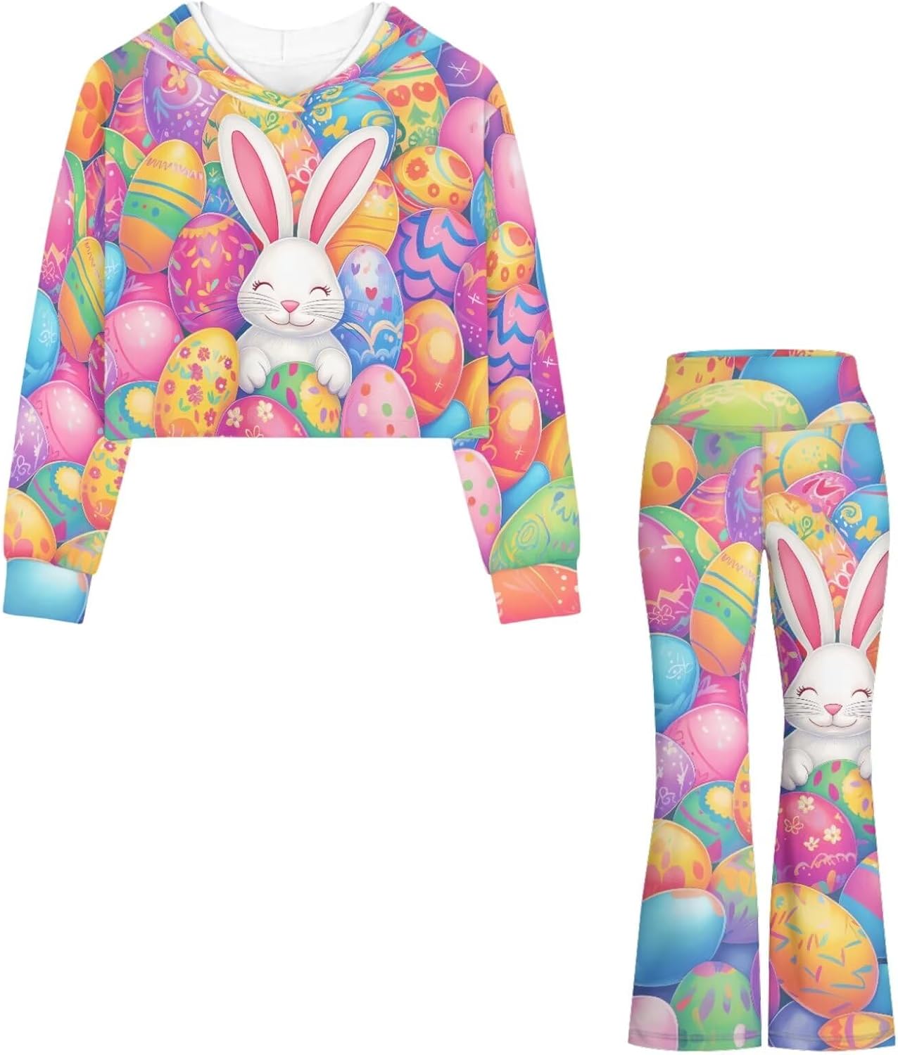 Girls 2 Piece Outfits Size 5-14 Long Sleeve Crop Top Hoodie Tummy Control Flare Leggings Sets for Party Daily School