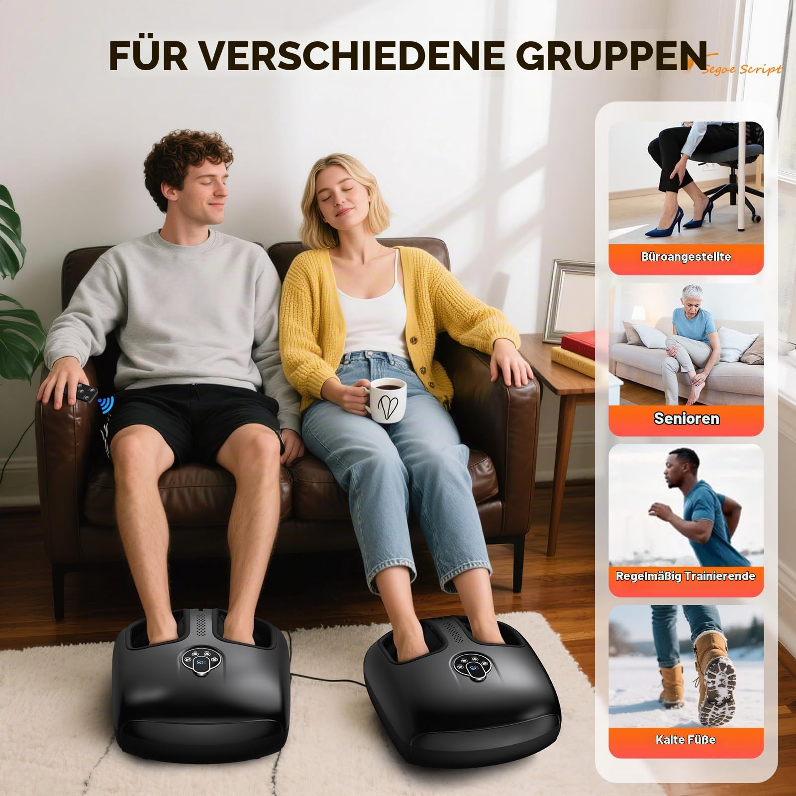 HTM Fußmassagegerät, Fussmassagegerät Elektrisch mit Wärmefunktion, Foot Massager mit Fernbedienung, Shiatsu-Tiefenknetmassage, 4 Massagemodi (Vibration/Kompression/Rollen),Bis Schuhgröße 46