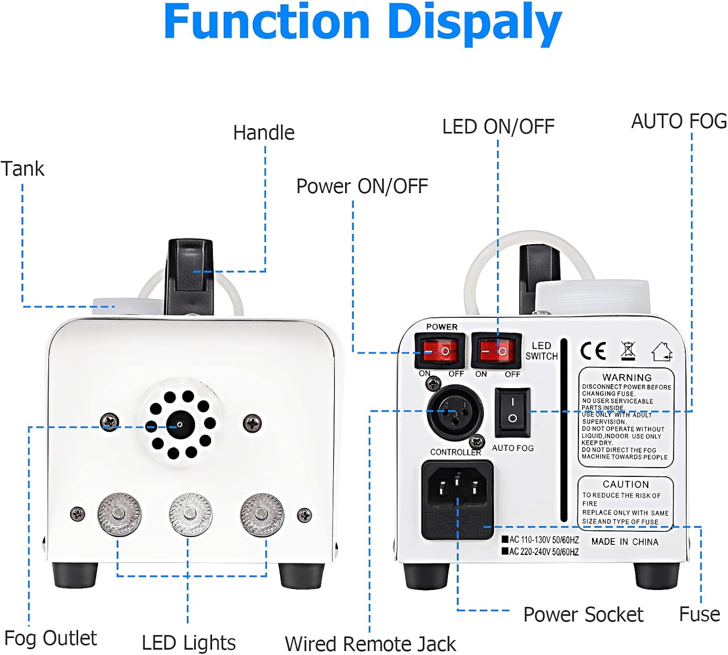 Fog Machine, 500W Portable Led Smoke Machine with 11ft Wired Receiver and 2 Remote Controls, thirteen - Colors Fog Machine Suitable for Halloween/Christmas/Valentine's Day/Wedding/Party/DJ (White) : Musical Instruments