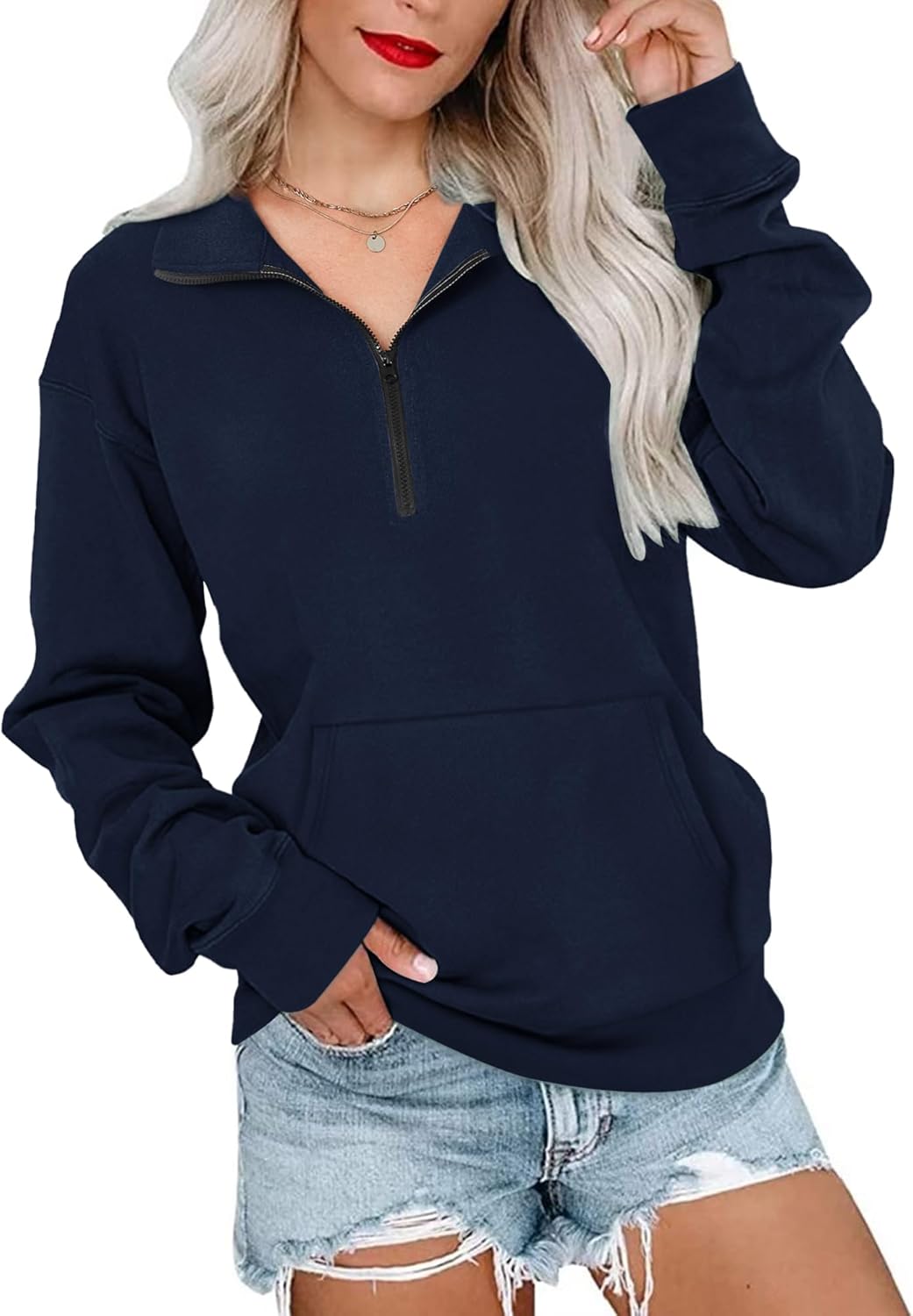 MISFAY Womens Half Zip Oversized Sweatshirts 2025 Casual Long Sleeve Hoodies Quarter Zip Up Pullover Fall Outfits with Pocket