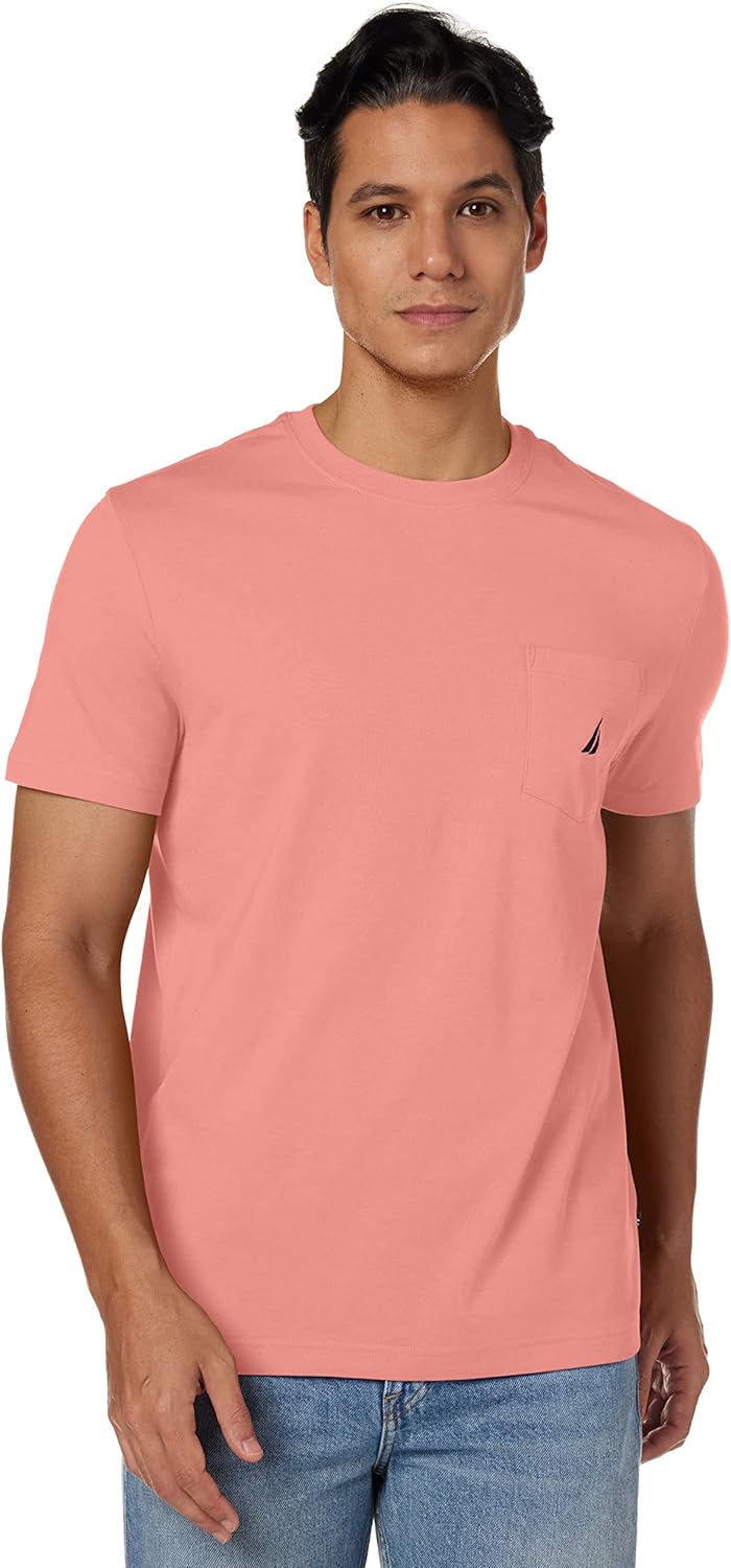Nautica Men's Solid Crew Neck Short-Sleeve Pocket T-Shirt 3X-Large Big Tall Pale Coral