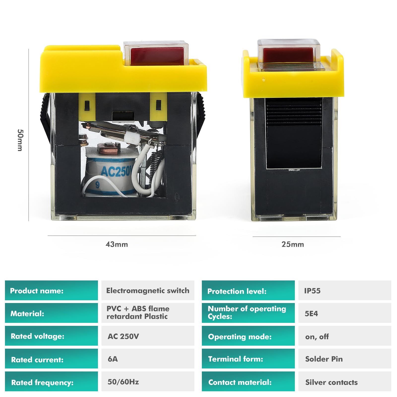 KJD6 wyłącznik bezpieczeństwa 220 V dwubiegunowy przełącznik przyciskowy 220 V AC 250 V 6A przełącznik magnetyczny przełącznik start-stop ochrona IP55.