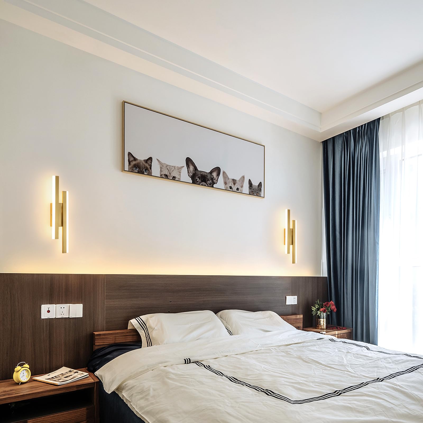 Comely Moderne LED Wandleuchte, 16W 1800LM Innen Wandlampe Gold, Linie LED Wandbeleuchtung Warmes Weiß 3000K für Schlafzimmer, Wohnzimmer, Flur, Treppe