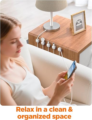 Miniatura 8 de Paquete de 6 organizadores de cables, clips compactos de doble resorte y cierre de cierre, cargador adhesivo para teléfono, soporte de alambre para