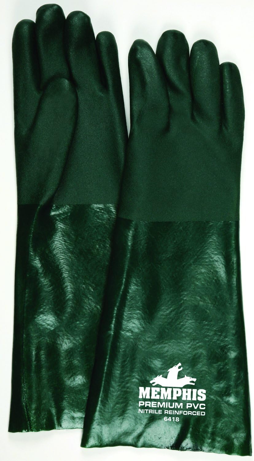 MCR Safety 6410SC PVC Jersey Lined Gloves - Sandpaper Finish, Green/Orange, Large | Oil & Solvent Resistant