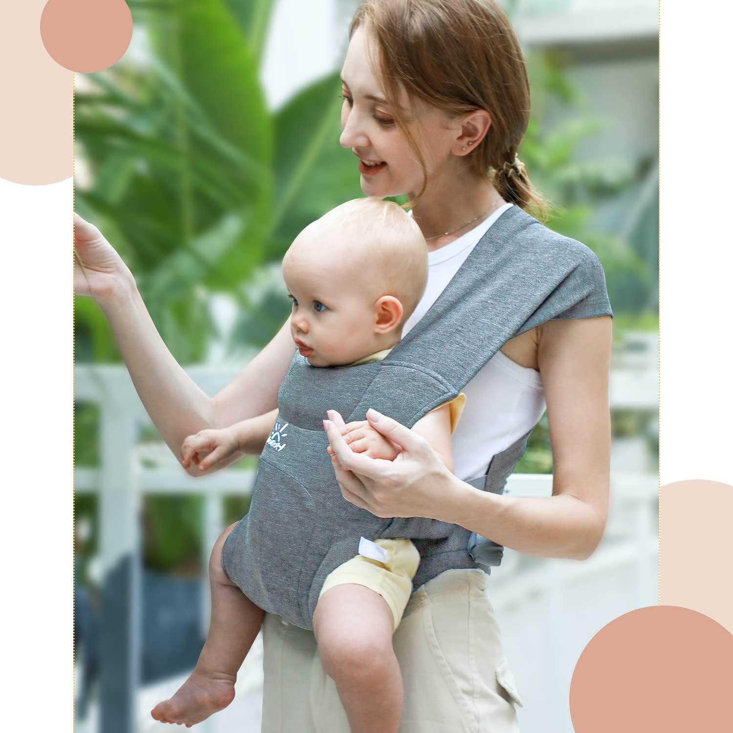 Babytrage für Neugeborene ab Geburt, MOMTORY Komfortabler Hüftsitz für Baby(3-12kg), Ergonomischer Tragetuch Neugeborenes bis Kleinkind mit Klettverschluss, Leicht Verstellbare Hüfttrage - Hellgrau