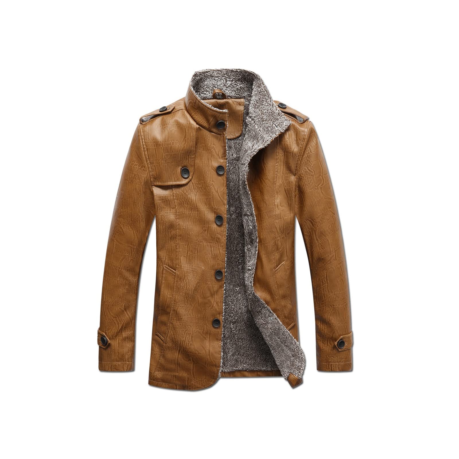 Gxswlaaa Jacket for Men, Men Solid Long Sleeve Faux PU Leather Coat Water Washig 8XL Thick Slim Men 