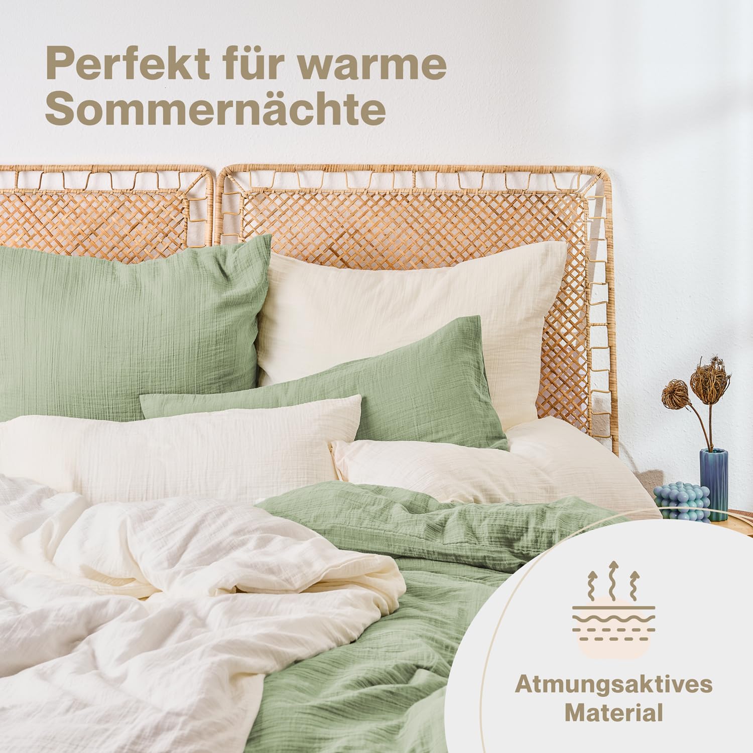 Blumtal Ropa de Cama 200x220cm - Oeko-Tex Certificado - Algodón Muselina Beige - Funda nórdica + 2 Funda de Almohada 80x80 - Ropa de Cama 200x220 - Unisex - Made in Europe