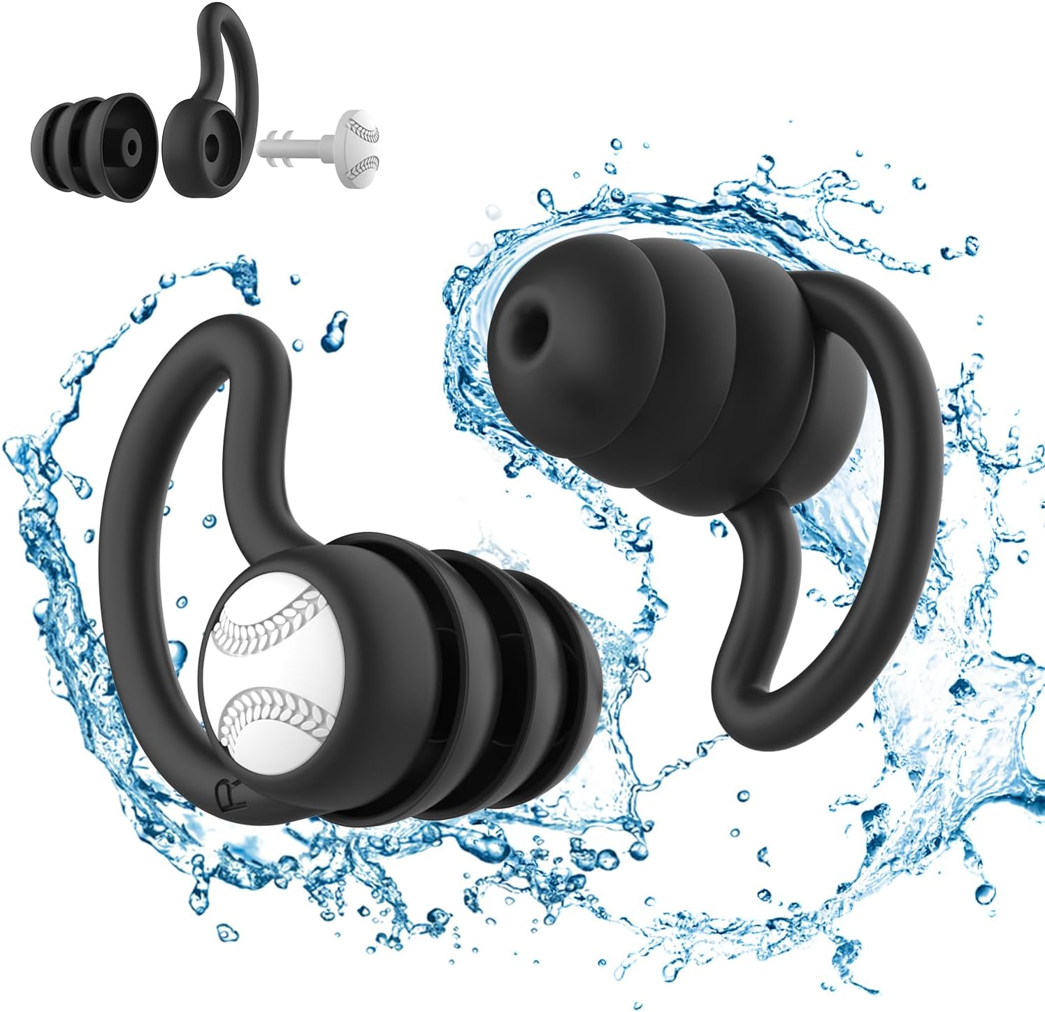 Swimming Ear Plugs Waterproof Earplugs - 1 Pairs Silicone Swim Ear Plugs for Adult Kids, Water Sports Earplugs for Showering, Bathing, Surfing - Keep Ear Water Out