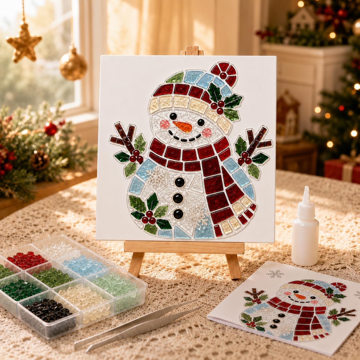 Christmas Mosaic Art Kit, DIY Craft Kit for Adults with Easel & Tools