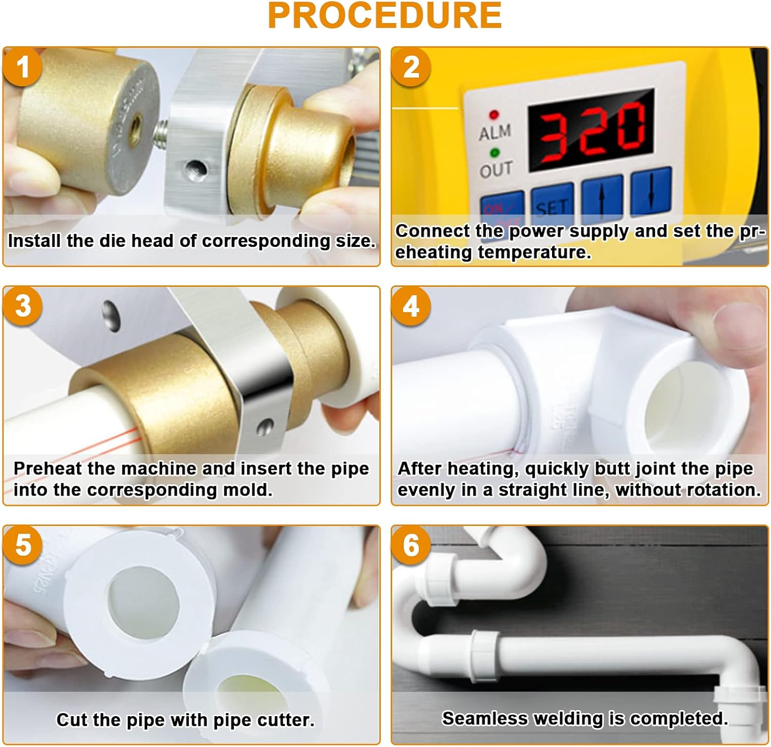 JIAWANSHUN Plastic Pipe Welding Machine, 110V Plastic Water Pipe Welder with 0.79, 0.98, 1.26, 1.57, 1.97, 2.46in Die Head and Pipe Cutter, Socket Fusion Welder for PP, PP-R, PE, PP-C, 0-608℉