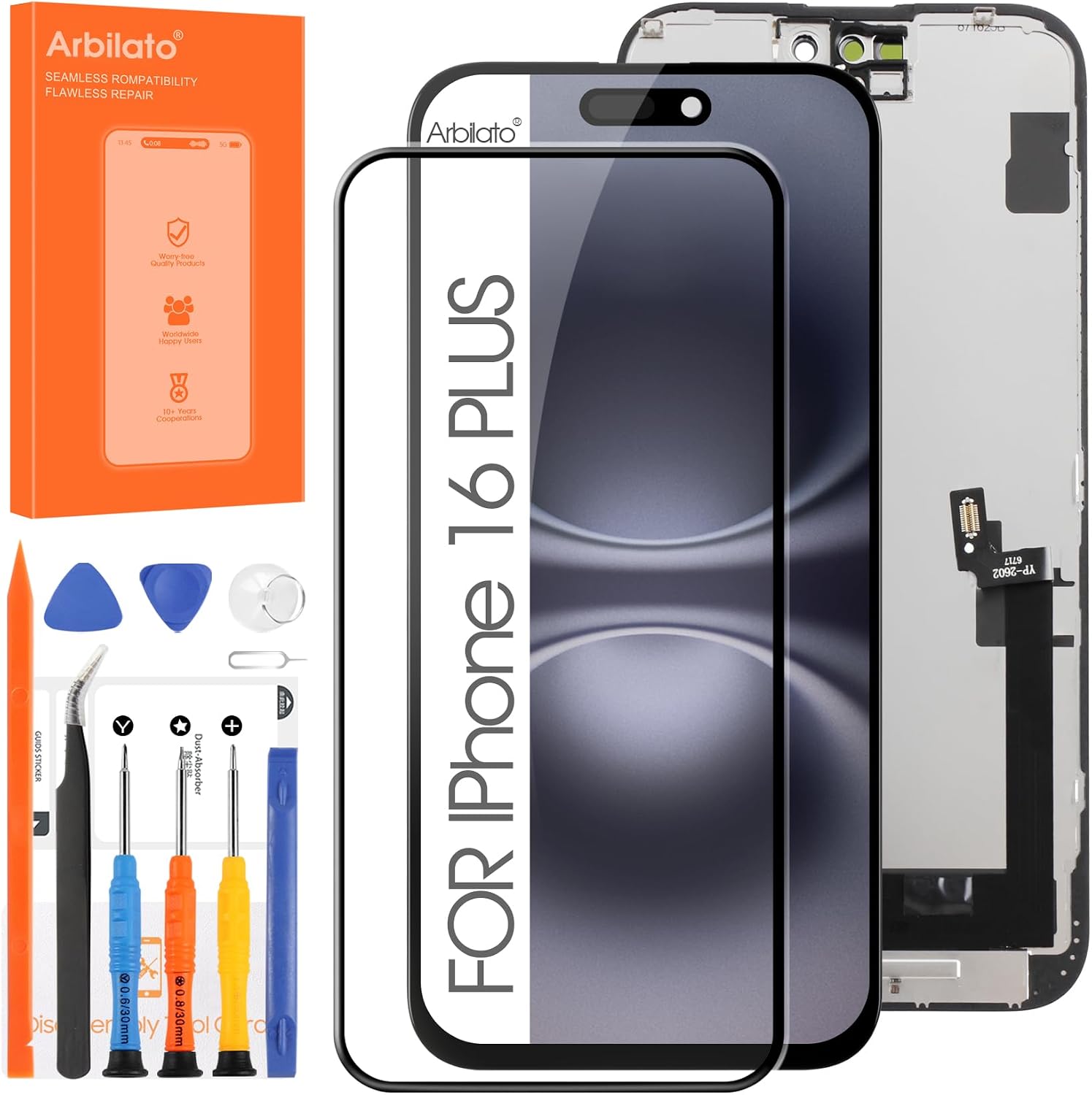 Not Original Screen for iPhone 16 Plus Screen Replacement for iPhone 16 Plus LCD Screen A3290,A3082,A3289,A3291 3D Touch Display Digitizer Assembly Repair Parts(Black No Frame
