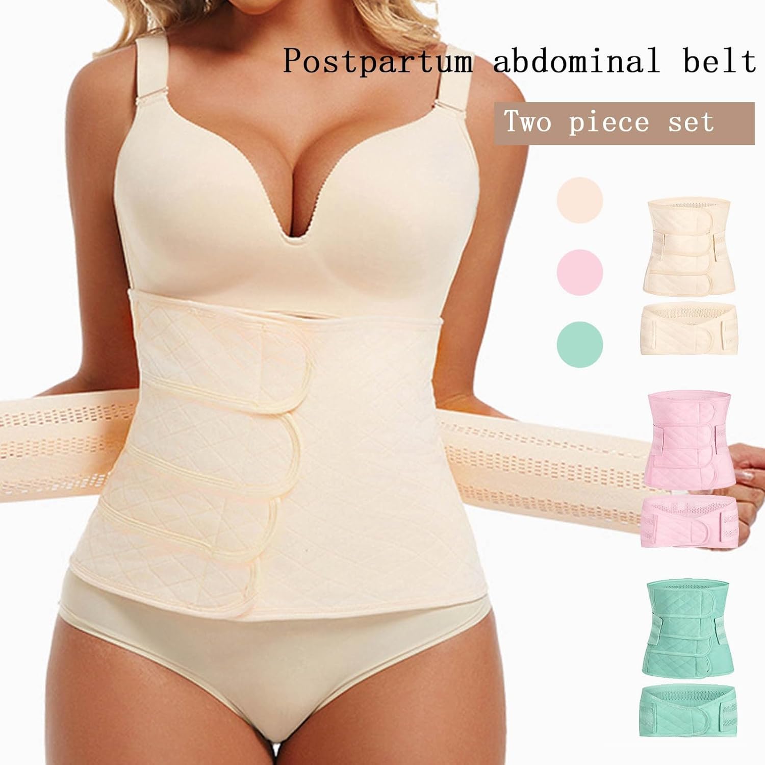 Women's Waist Trainer Cincher 2PC Postpartum Shapewear Corset Waist Training Belt Trimmer Shaper Workout Girdle