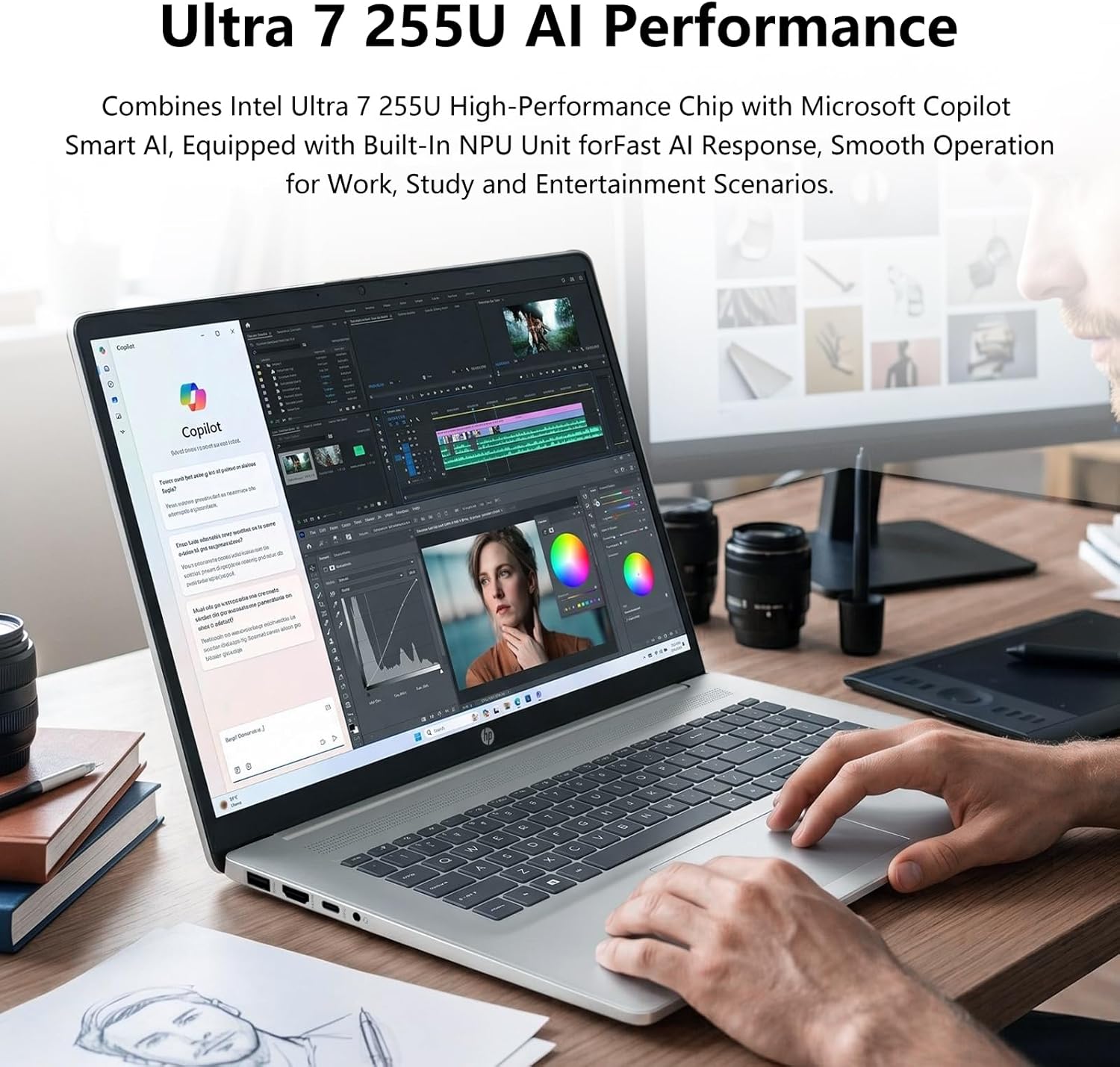 HP Pro Business Copilot AI Laptop PC, 17.3" Touchscreen, Intel Ultra 7 255U, 16GB DDR5, 1TB SSD, Wi-Fi 6, Webcam, Backlit Keyboard, Fingerprint Reader, Bundle with PCO Laptop Cooler image 4