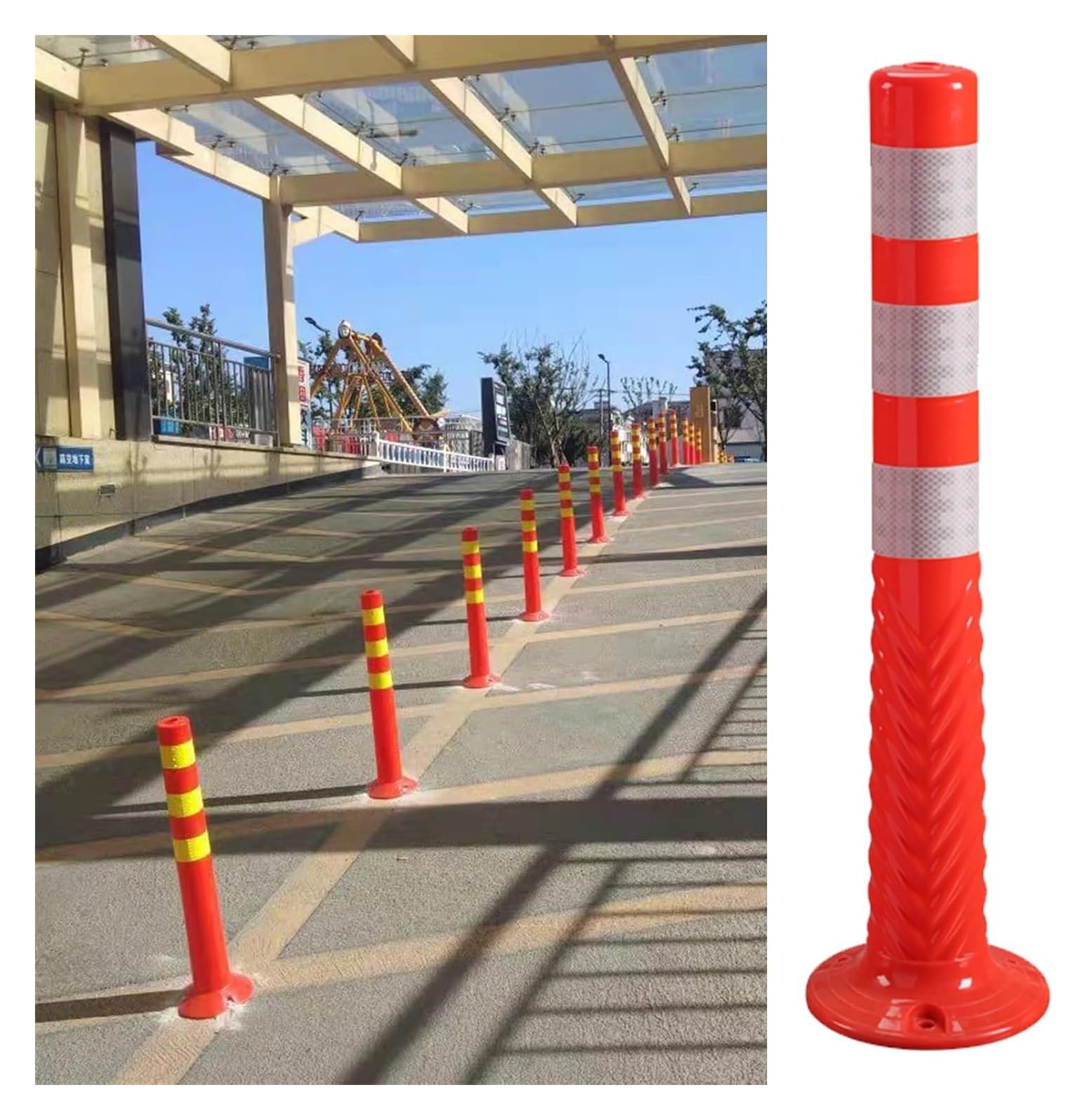 CWCQGH Safety Bollard Flexible Parking Barrier Bollards, Driveway/Road/Garage Lot Traffic Barricade Pole With Anchor Bolts H (6pcs red White)