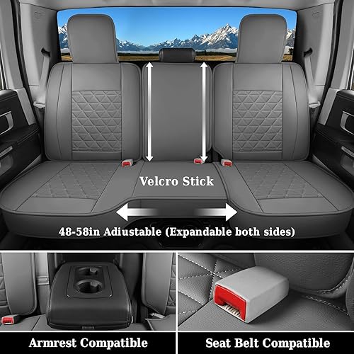 Miniatura 10 de Coverado Juego completo de fundas de asiento delantero y trasero, protectores de cuero impermeables para RAM 1500 2500 3500 2002-2022 con asiento