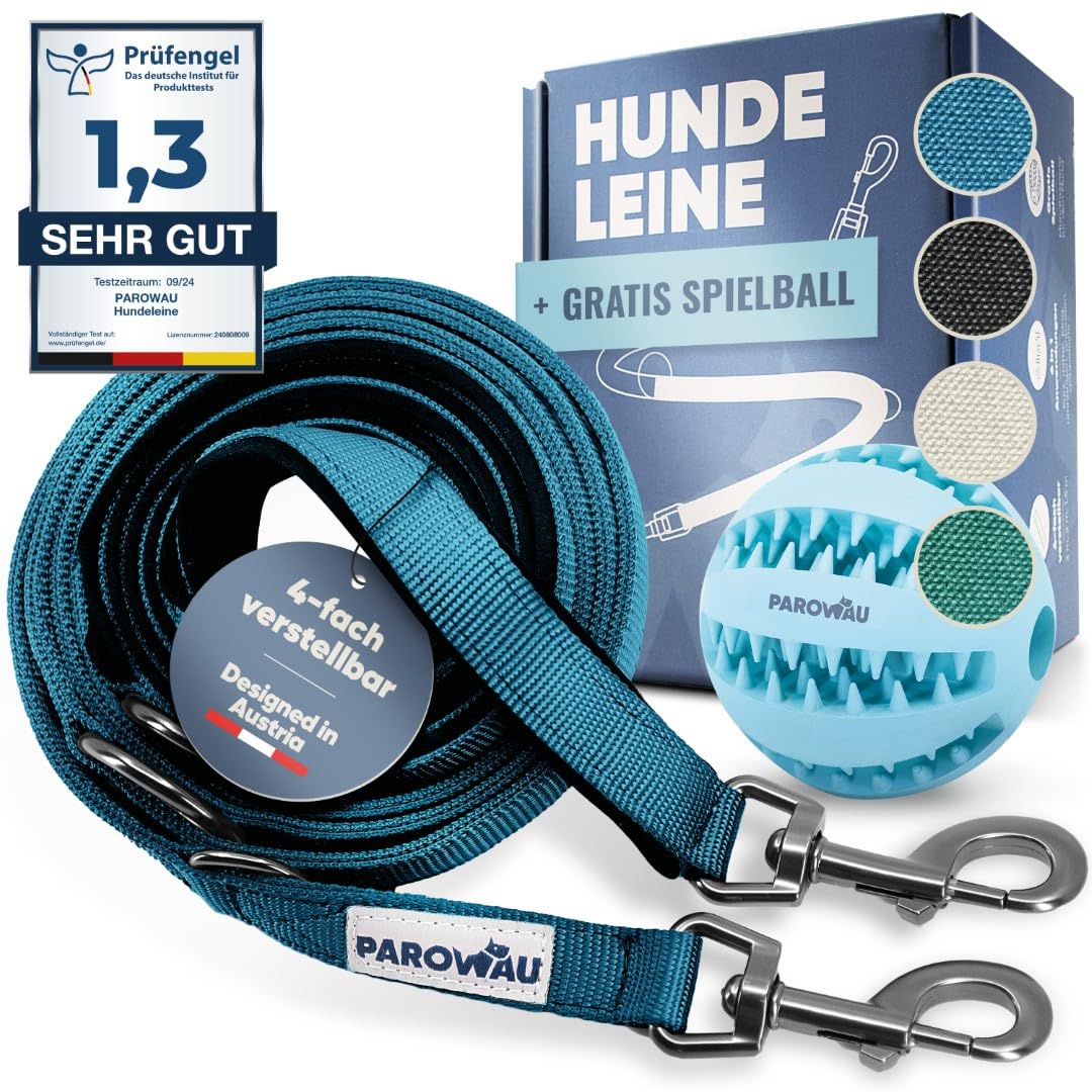 Hundeleine 3m [4-Fach verstellbar] + Hundespielzeug Ball [Zahnpflege Hund] Leine Hund Hundezubehör Hundeleine für große Hunde Hundespielzeug Intelligenz Hundespielzeug unzerstörbar (blau)