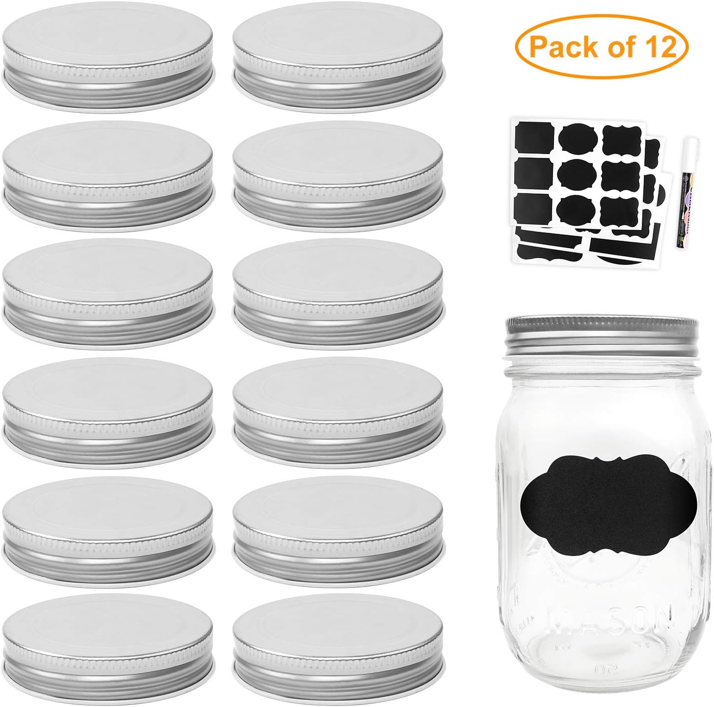 Mason Jar Lids for Reugular Wide Mouth Mason Jar (For Regular Mouth, 12 Packs)