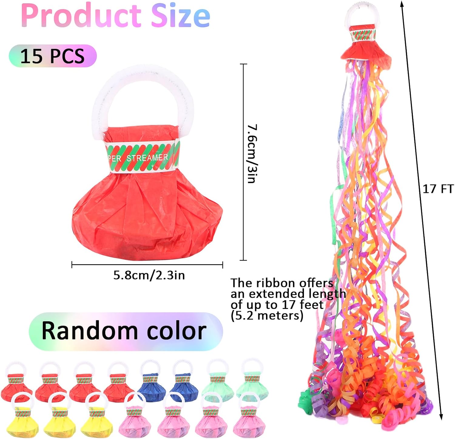No Mess Confetti Poppers 18 Pack - Easy Clean Party Confetti Cannon for Birthday, Wedding, Graduation & Event Celebrations with Colorful Streamers