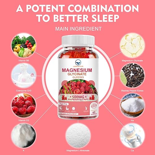 Miniatura 6 de Glicinato de magnesio 500 mg gomitas con 100 mg de L-treonato de magnesio para niños adultos, gomitas de magnesio sin azúcar, suplemento de magnesio