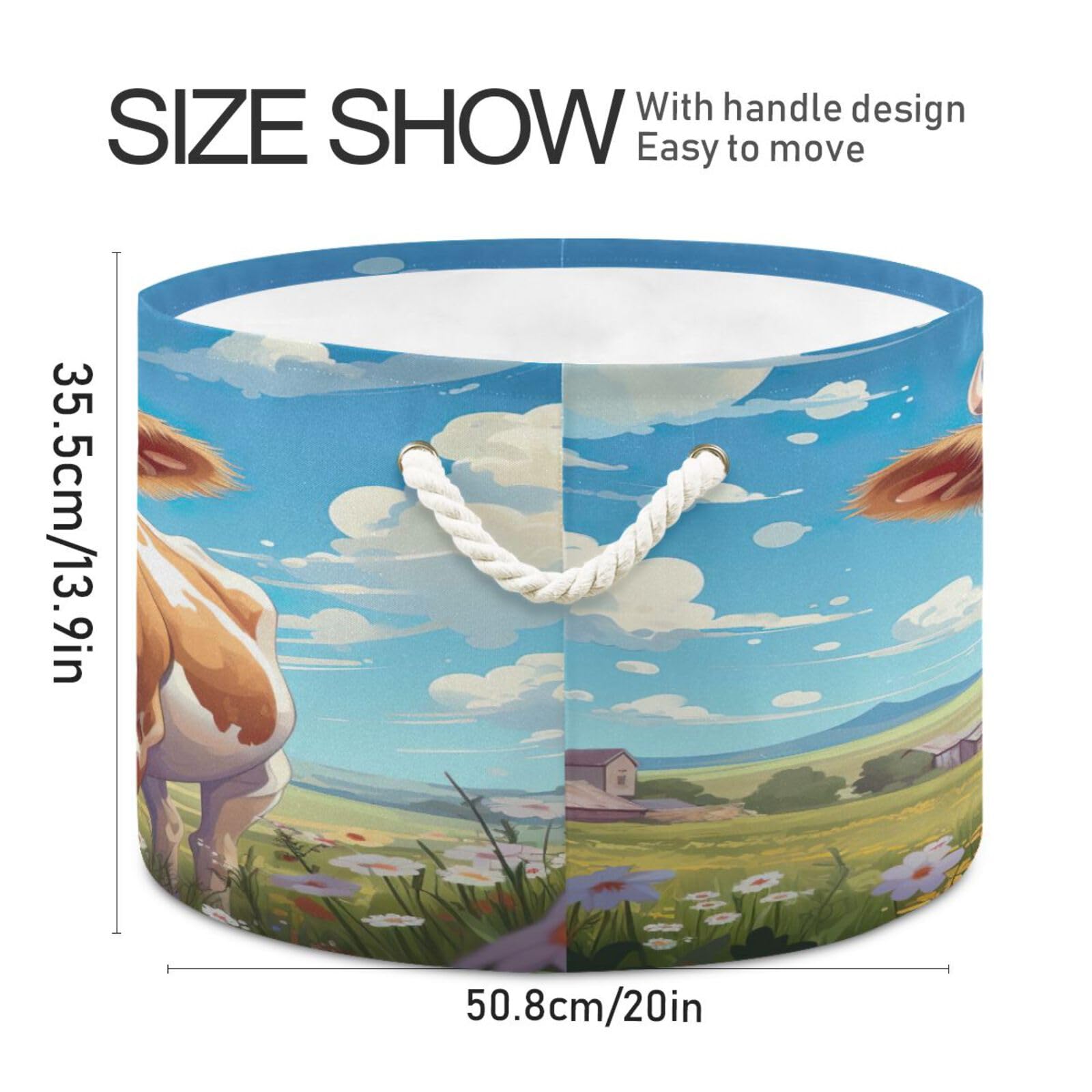 Round Cute Farm Cow Storage Basket Large Organizer Bin Laundry Hamper Toy Storage Basket with Handle for Nursery Clothes Toys 202b4915