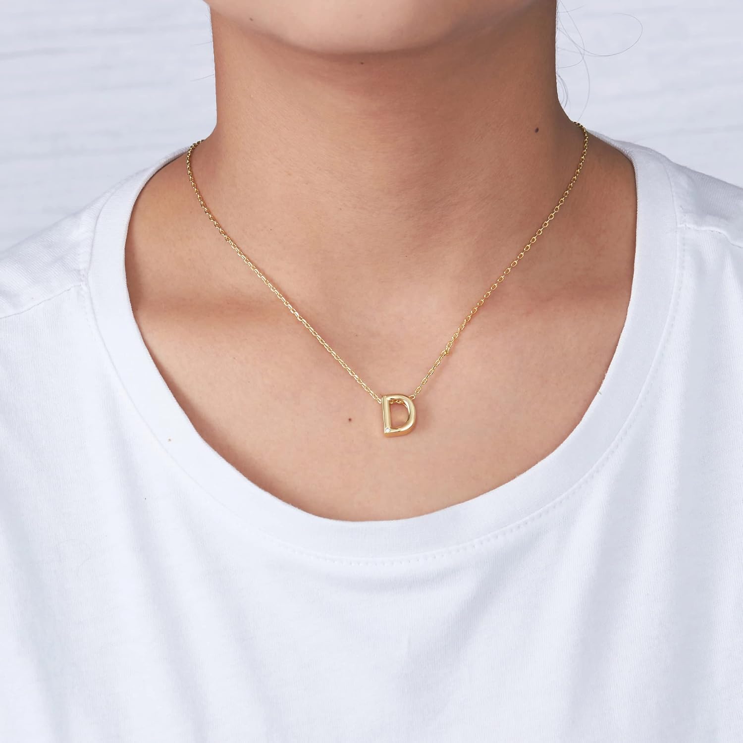 Philip Jones 18k Gold Plated Initial Necklace Letter D Created with Zircondia® Crystals, Adjustable - Image 4