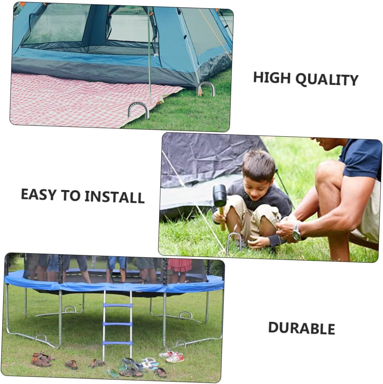 BESPORTBLE 4Pcs Galvanized Steel Camping Pegs Heavy Duty Tent Stakes with Hook Rust-Resistant Garden Ground Nails for Securing Tents Trampolines Swings Outdoor Anchors