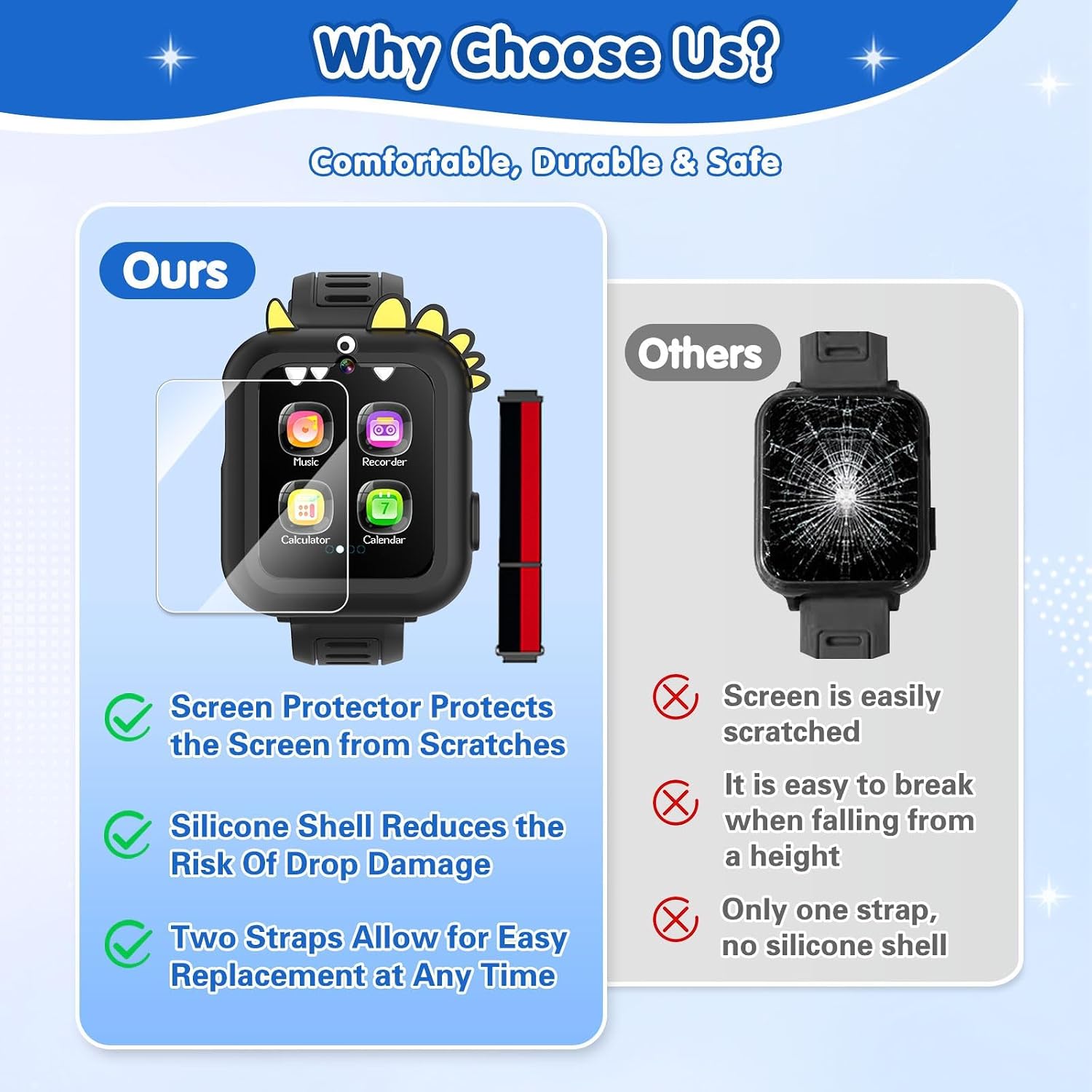 MOFGDNI Smart Watch for Kids with 39 Games Touchscreen Camera Video, Music Player, Pedometer, Calculator, Calendar, Stopwatch, Flashlight, Alarm Clock 12/24 hr, Birthday Gifts Toys for Boys Ages 3-12