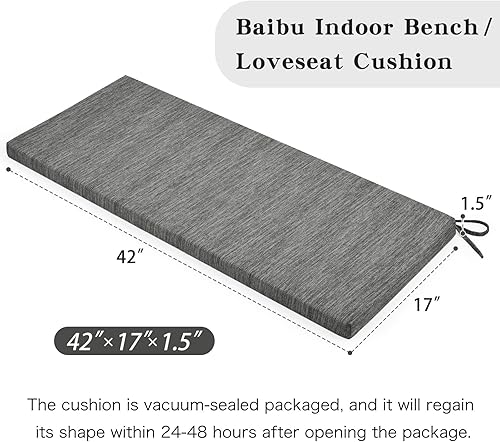Miniatura 3 de baibu Cojín de banco clásico de color sólido de 42 pulgadas con lazos, cojín para asiento de banco rectangular para interiores y exteriores, con