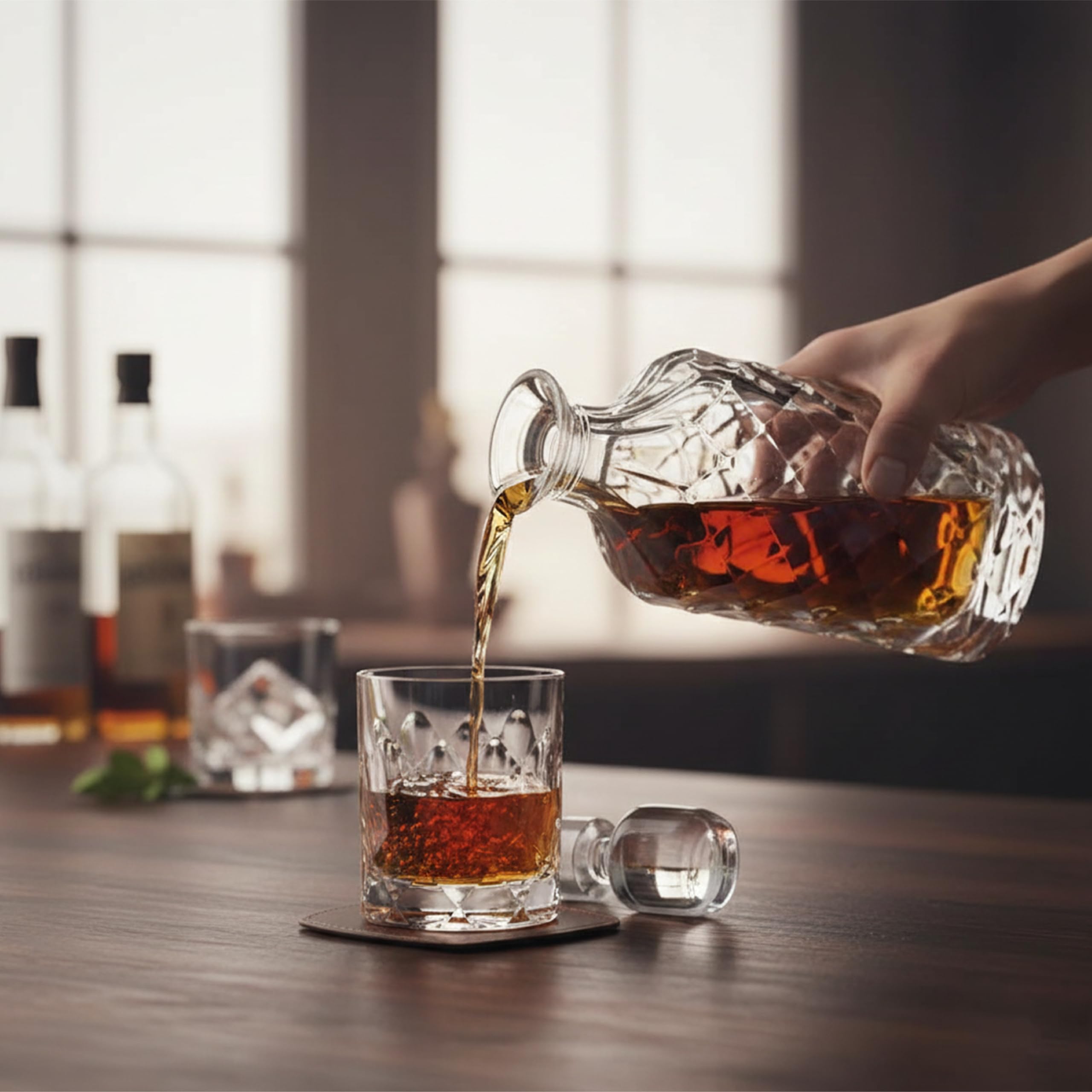 Crystal Bohemia Whiskyglas-Set - Spülmaschinenfeste Karaffe und 6 kratzfeste Whiskygläser (je 300 ml) - Perfekt für Familien, im Freien, Restaurants und Partys - Geschenkidee aus Kristallglas