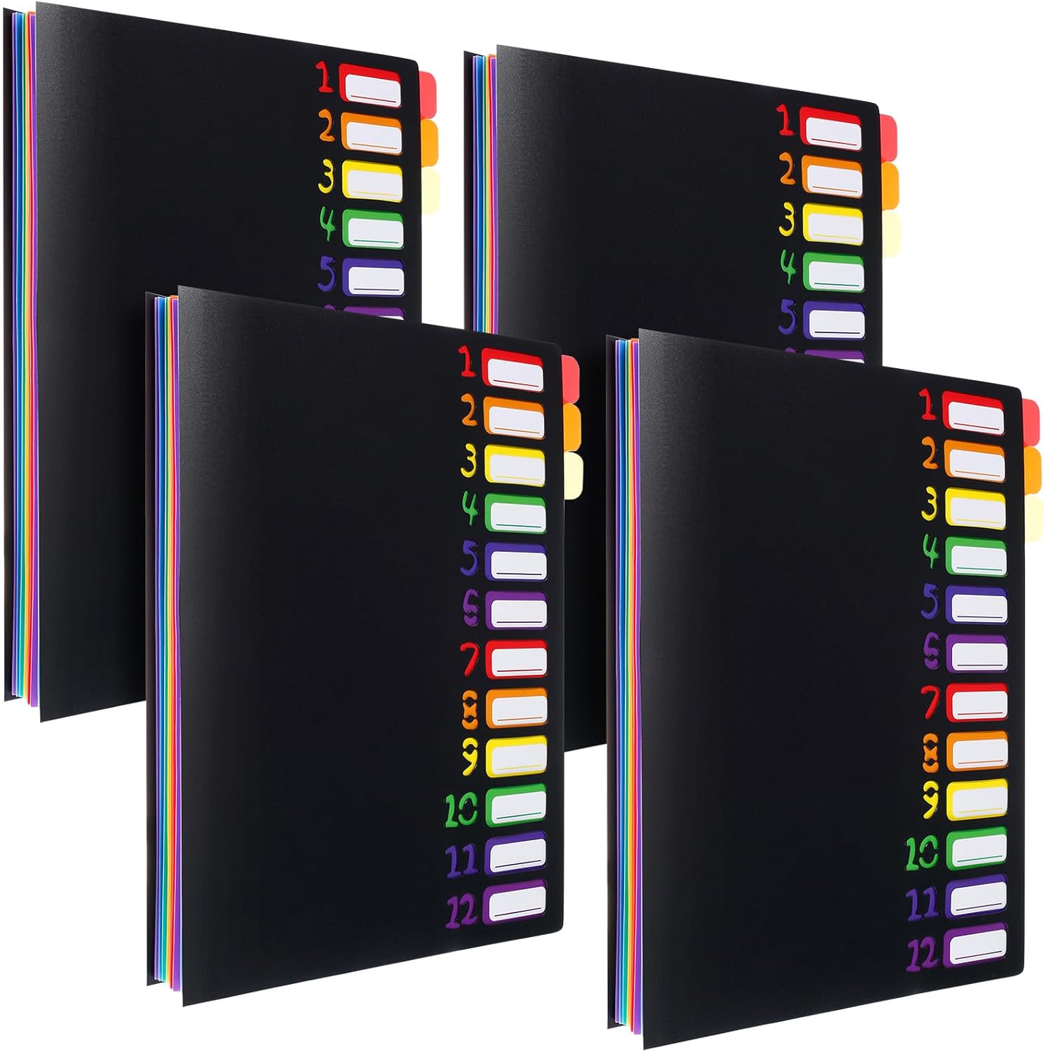 Shappy 4 Pack 12 Pocket Expanding File Folder with Rainbow File Folders Organizer Multicolored Pockets A4 Letter Size Document Organizer for Students Offices