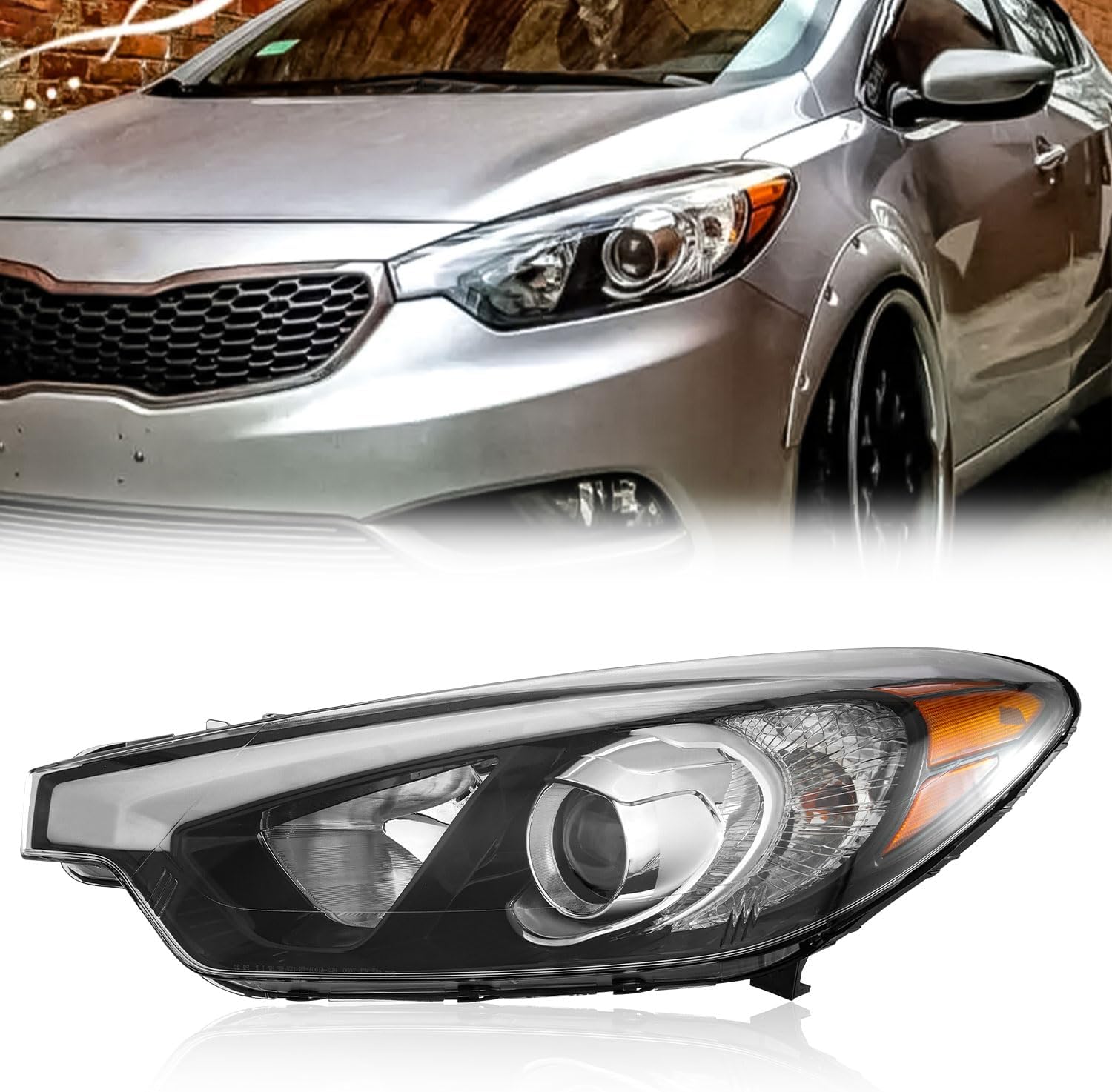 TODO Headlight w/Bulbs Compatible with 2014 2015 2016 Kia Forte Forte 5, Driver/Left Side, NOT Fits LED DRL Models