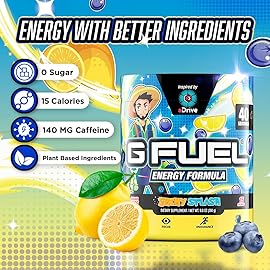 G Fuel aDrive Energy Drink Powder, Pre Workout Caffeine Mix for Gaming, Sugar Free Focus Amino, Vitamin + Antioxidants, 9.9oz (Blueberry & Lemonade, 40 Servings)